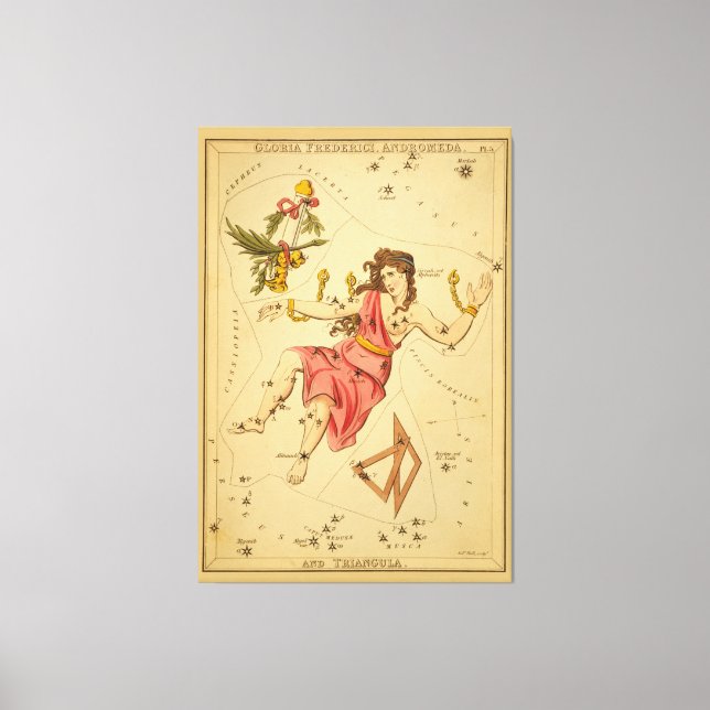 Andromeda - Vintagens astronomiska stjärndiagram Canvastryck (Framsida)