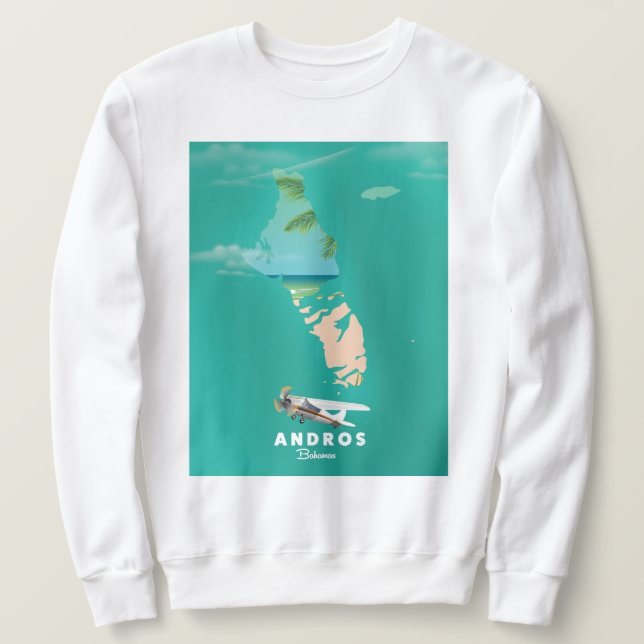 Andros Bahamas Vacation karta. Lång Ärmad Tröja (Design framsida)