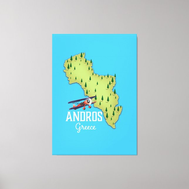 Andros Grekiska Karta Illustrated-reseaffisch Canvastryck (Framsida)