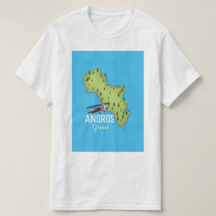 Andros Grekiska Karta Illustrated-reseaffisch T Shirt
