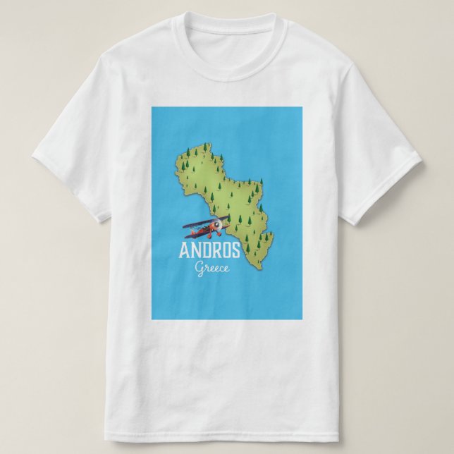 Andros Grekiska Karta Illustrated-reseaffisch T Shirt (Design framsida)