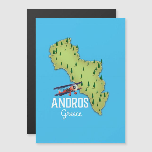Andros Grekland Karta Illustrerad reseposter (Fram/baksida)