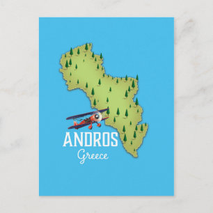Andros Grekland Karta Illustrerad reseposter Vykort