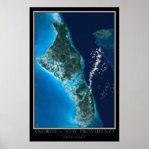 Andros Island Bahamas från Satellitkonst inom rymd Poster