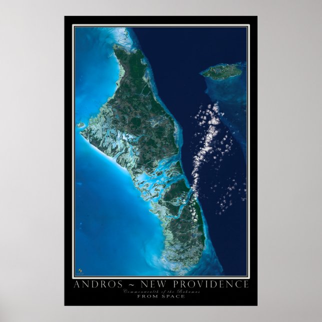 Andros Island Bahamas från Satellitkonst inom rymd Poster (Framsidan)