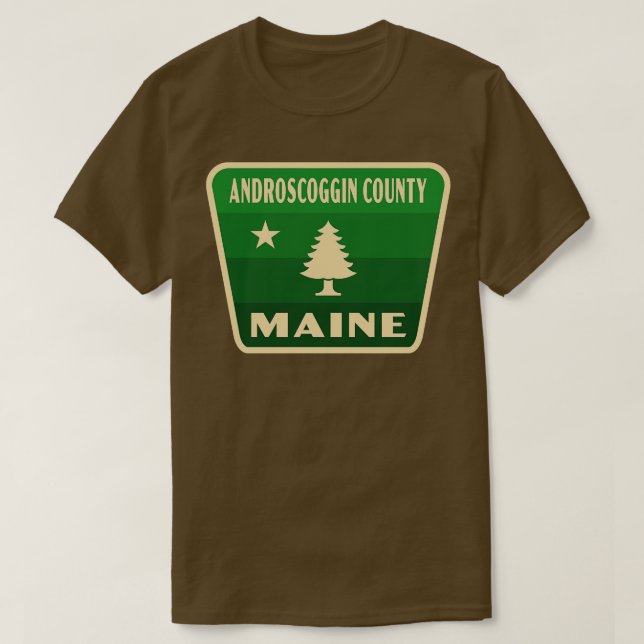 Androscoggin County Maine Retro Gräs Träd Badge Gr T Shirt (Design framsida)
