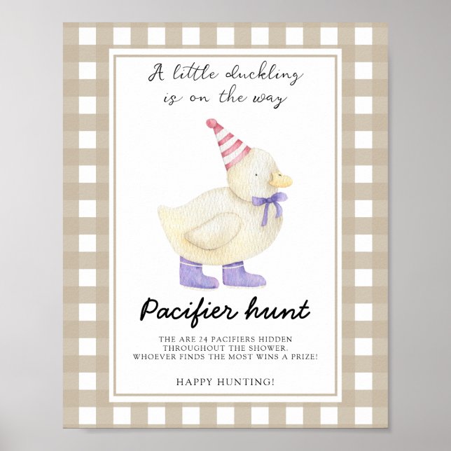 Andungning pacifier jakt baby shower spel poster (Framsidan)