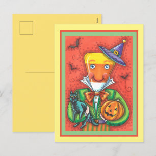 ANDY CANDY CORN MAN, BLACK CAT & JACK Colorful Helg Vykort