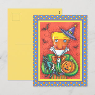 ANDY CANDY CORN MAN, BLACK CAT & JACK Colorful Helg Vykort