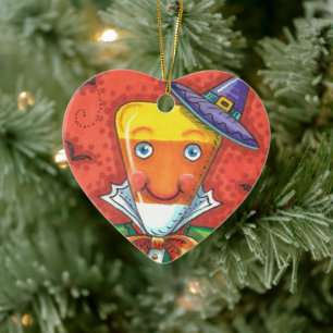 ANDY CANDY CORN MAN, BLACK CAT & JACK Colorful Julgransprydnad Keramik