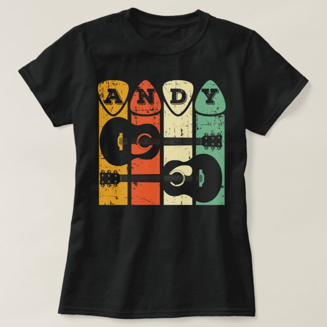 Andy Guitar Retro Plocka Andy Guitar Musician Retr T Shirt (Design framsida)