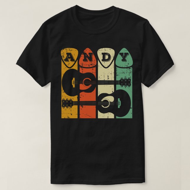 Andy Guitar Retro Plocka Andy Guitar Musician Retr T Shirt (Design framsida)