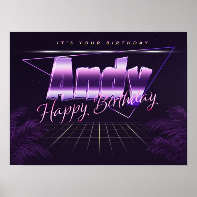 Andy Namn Vorname lila retro Poster Geburtstag (Framsidan)