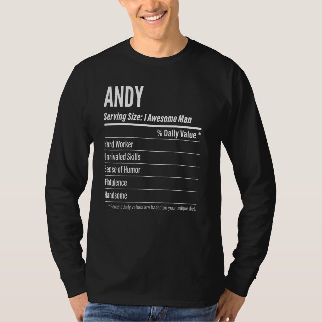 Andy Serving Storlek Nutrition Label Calories T Shirt (Framsida)