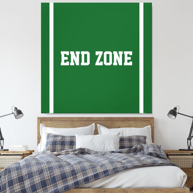ÄNDZON Vit text kant ränder på gridiron Grön Canvastryck (Insitu (sovrum))