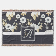 Anemon Anemone, svartvit Blommigt med monogrammet