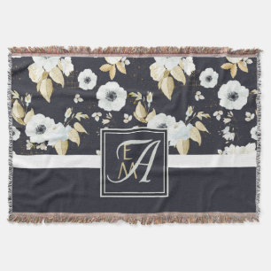 Anemon Anemone, svartvit Blommigt med monogrammet Filt