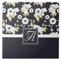 Anemon Anemone, svartvit Blommigt med monogrammet