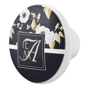 Anemon Anemone, svartvit Blommigt med monogrammet Knopp
