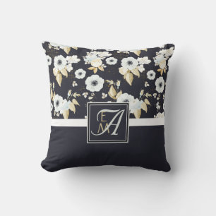 Anemon Anemone, svartvit Blommigt med monogrammet Kudde