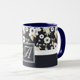 Anemon Anemone, svartvit Blommigt med monogrammet Mugg