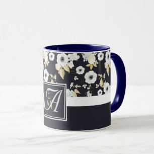 Anemon Anemone, svartvit Blommigt med monogrammet Mugg