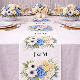 Anemon Hydrangea Blommig Bröllopsmonogram Tyg