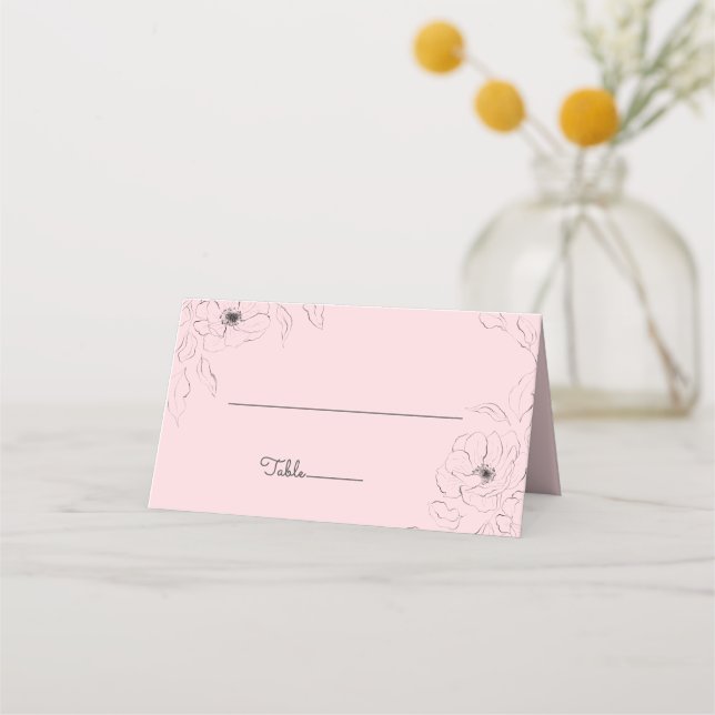 Anemon på blekrosa vikd platskort placeringskort (Framsida)