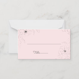 Anemon på blekrosa vikta platshållarekort placeringskort