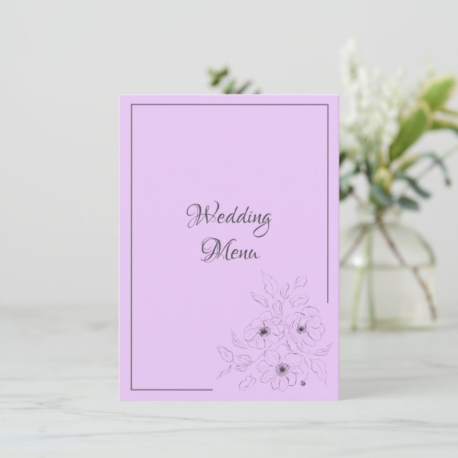 Anemon på Ljus Lila Bröllopsmeny Bifogad Kort (Stående Fram)