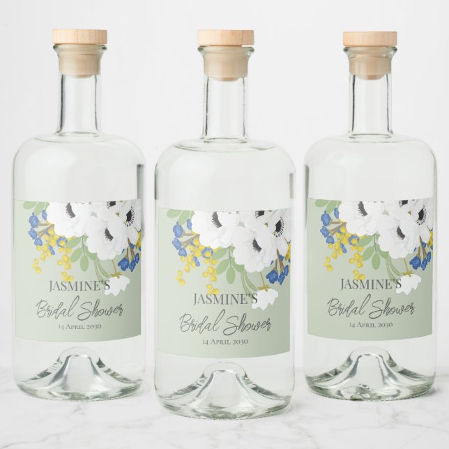 Anemon Vår Blommig Brudbukettshower  Spritflaskor Etikett (Flaskor)