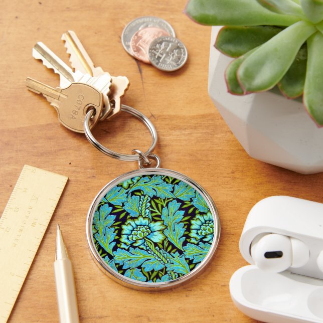 Anemone av William Morris Keychain Rund Silverfärgad Nyckelring (Skrivbord)