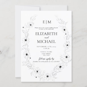 Anemone Black & White Blommigt Monogram Post Bröll Inbjudningar