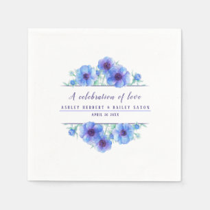 Anemone Blue Blommor Vattenfärgsart firande Pappersservett