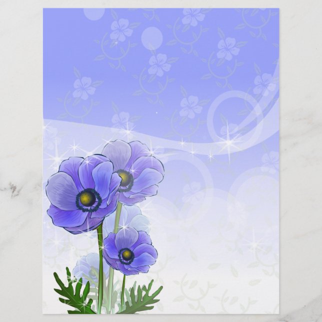 Anemone Blue Linen Stationery (Framsida)