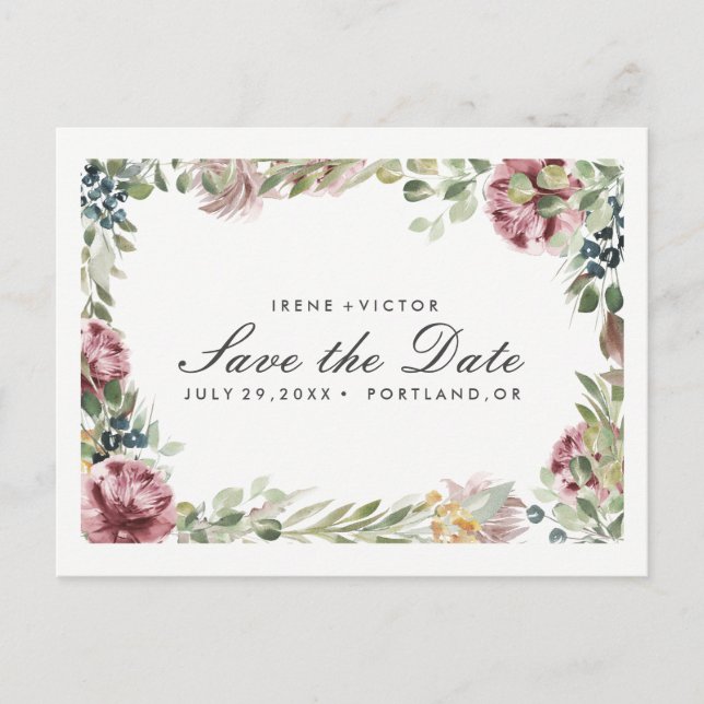 Anemone Blush | Floral Chic BRÖLLOP förhandsinbjud Meddelande Vykort (Framsida)