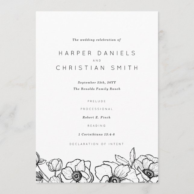 Anemone Bouquet Bröllop Program (Framsida)