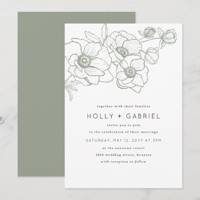 Anemone Bouquet-bröllopsinbjudan Inbjudningar (Fram/baksida)