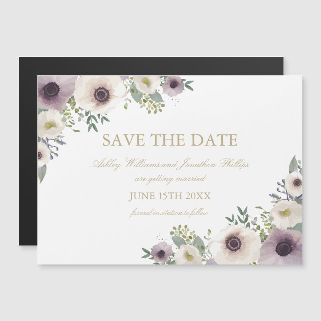 Anemone Bouquet Magnetic Save Date Magnetisk Inbjudningskort (Fram/baksida)