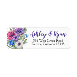 Anemone Bröllop Adressetiketter Watercolor Returadress Etikett