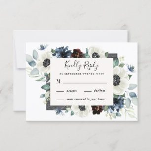 Anemone Dusty Blue Thistle Burgundy Blommigt Bröll OSA Kort