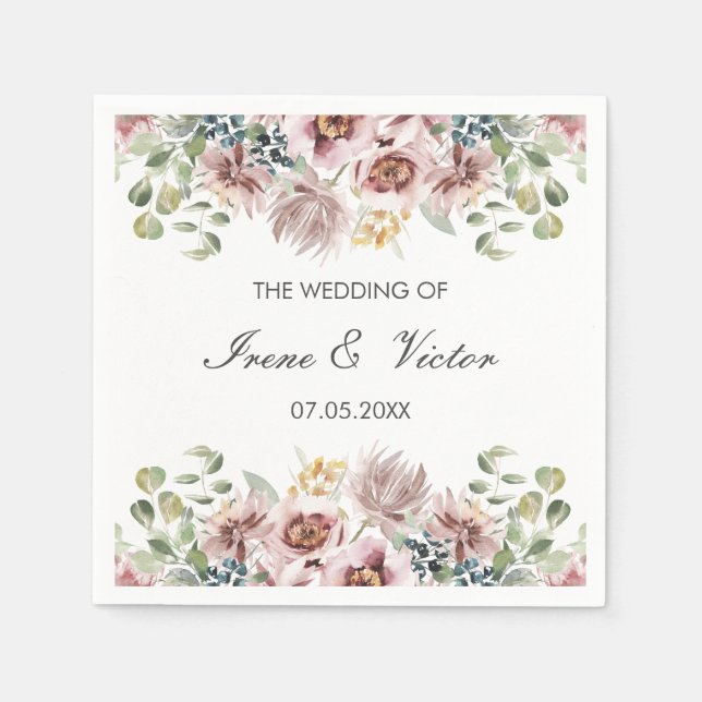 Anemone  | Dusty palette personligt bröllp Pappersservett (Framsidan)