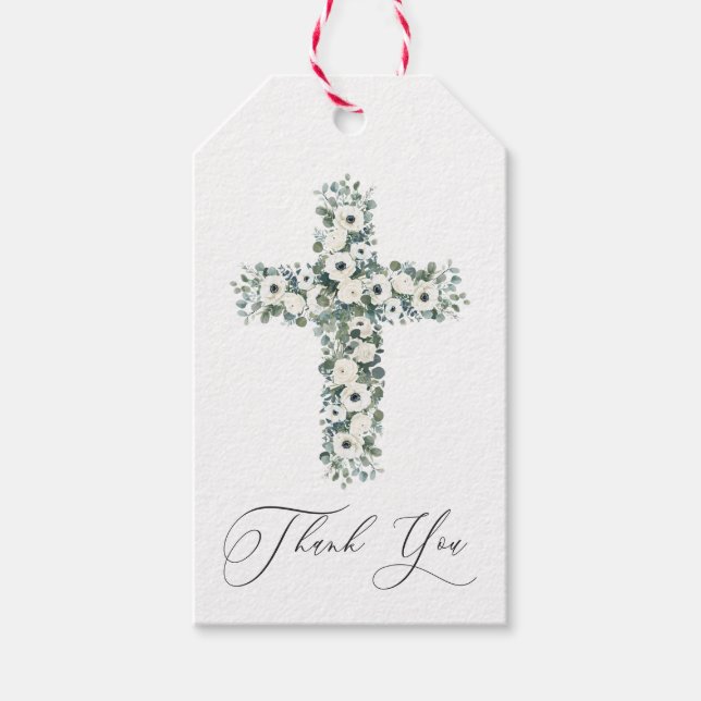 Anemone Eucalyptus kor Religiösa Tack Presentetikett (Framsidan)