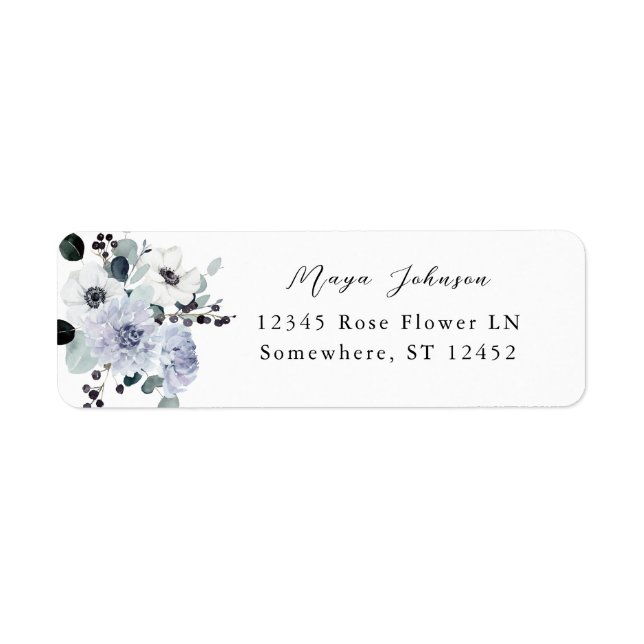 Anemone & Eucalyptus Vinter Blommig Returadress Etikett (Framsidan)