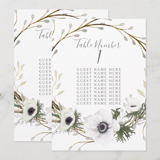 Anemone Fern WAN Bröllop, bord, sätskort Inbjudningar (Fram/baksida)