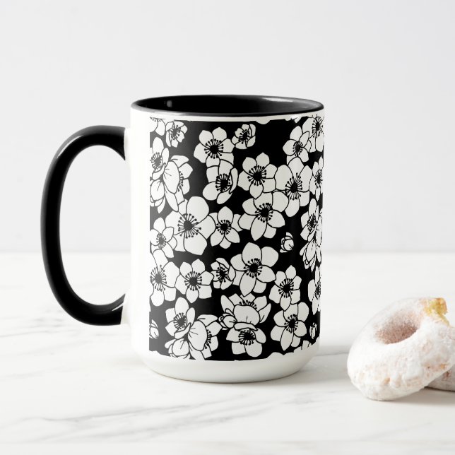Anemone Flower Black and White Mugg (Med munk)