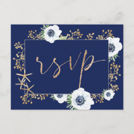 Anemone Flower Navy Blue Bröllop Meal Choal OSA Vykort