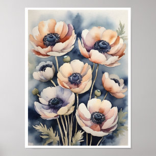 Anemone Flowers Handmade Vatten Färg Poster