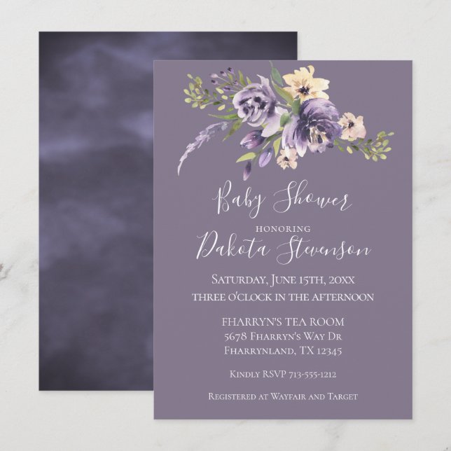 Anemone Garden Cream Lila Boho Baby Shower Inbjudningar (Fram/baksida)