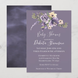 Anemone Garden Cream Lila Boho Baby Shower Inbjudningar